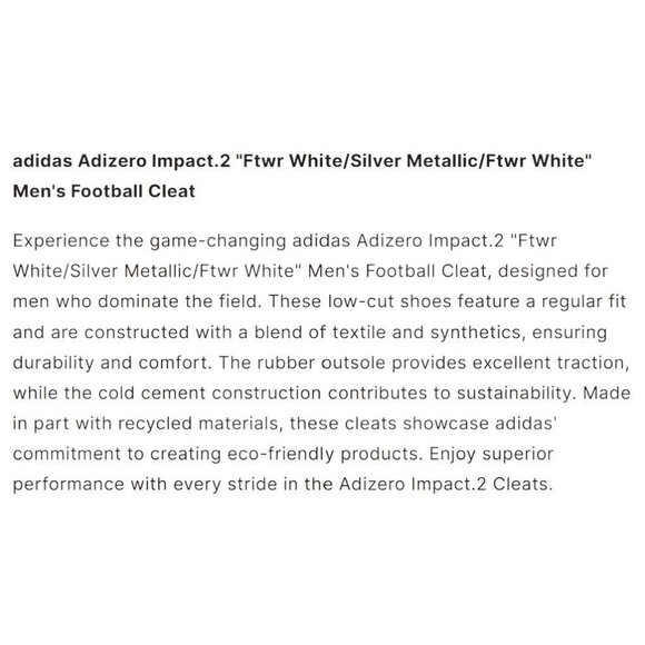 Adidas Adizero Impact 2 Spark White Molded Cleats IF5103 Men's Size 11.5 NWT - Picture 12 of 15